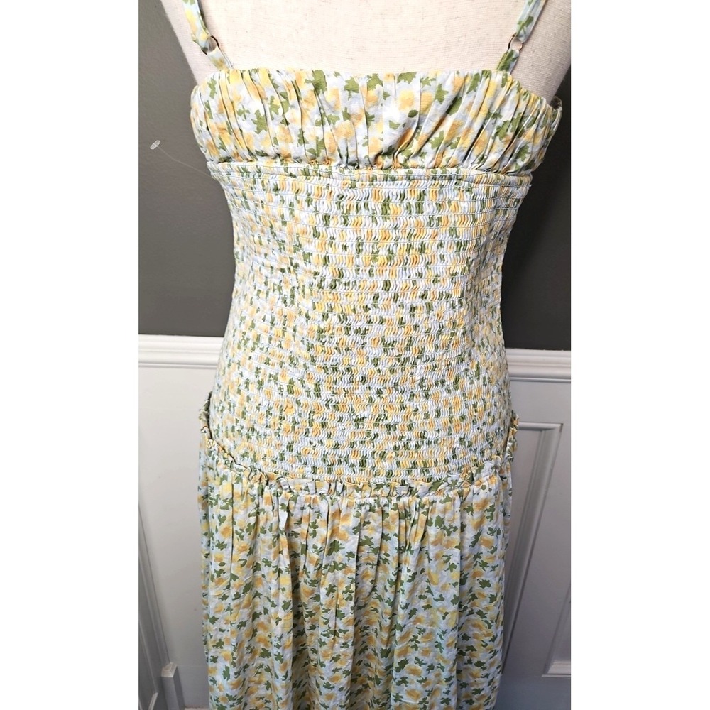 Free People Lavender Daze Green Yellow Dress Med Smocked Drop Waist Cottage NWOT - Picture 7 of 10